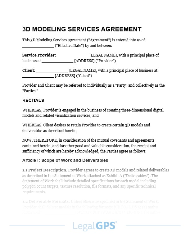 3D Modeling Services Agreement IMAGE