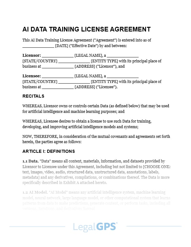 AI Data Training License Agreement IMAGE
