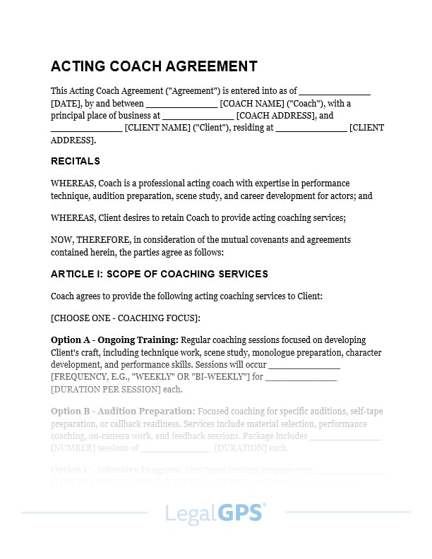 Acting Coach Agreement IMAGE
