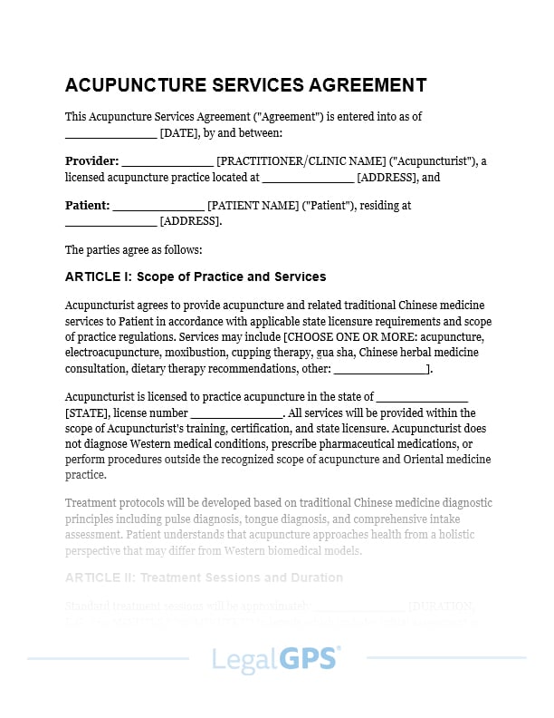 Acupuncture Services Agreement IMAGE