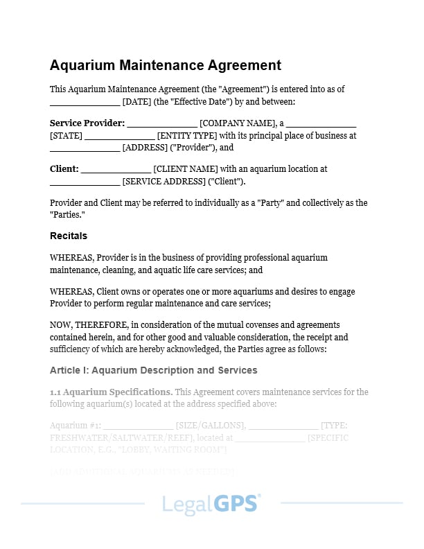 Aquarium Maintenance Agreement IMAGE
