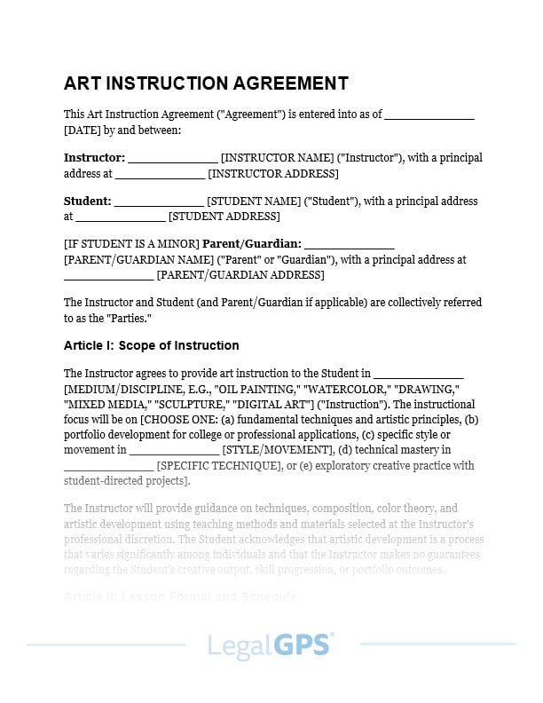 Art Instruction Agreement IMAGE