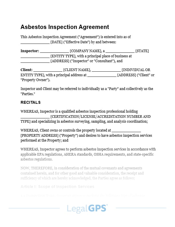 Asbestos Inspection Agreement IMAGE