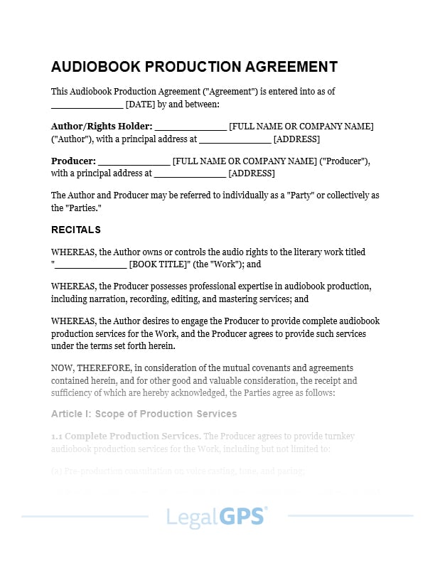 Audiobook Production Agreement IMAGE