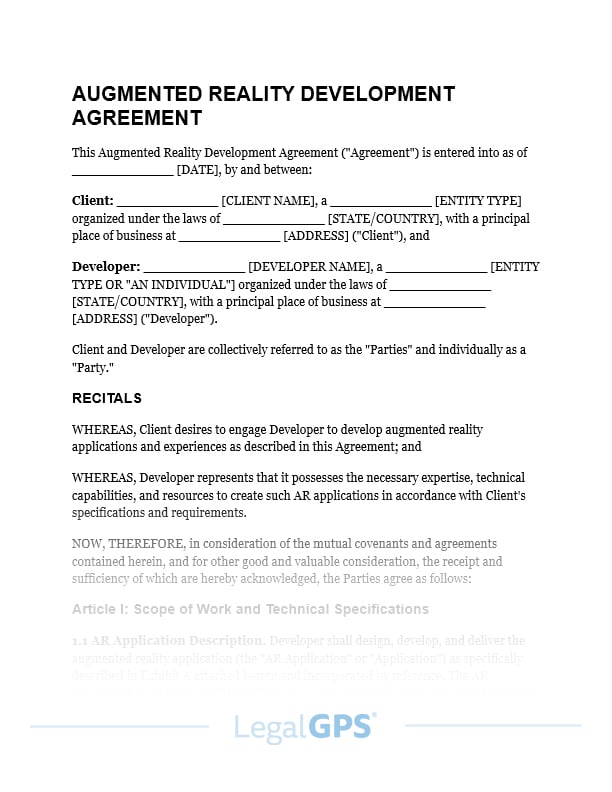 Augmented Reality Development Agreement IMAGE