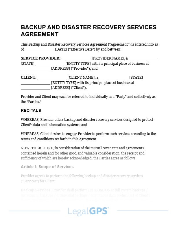 Backup & Disaster Recovery Services Agreement IMAGE
