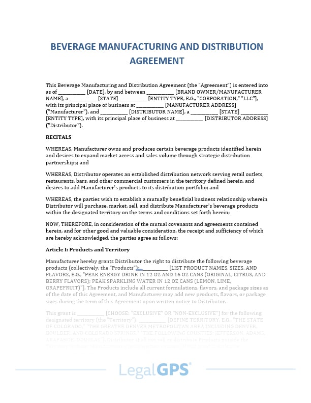 Beverage Manufacturing and Distribution Agreement