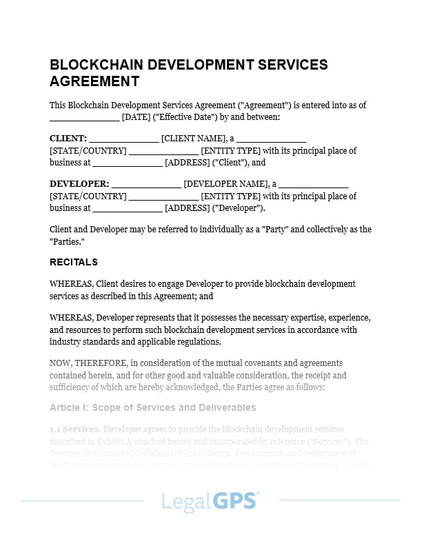Blockchain Development Services Agreement IMAGE