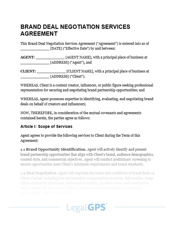 Brand Deal Negotiation Services Agreement IMAGE