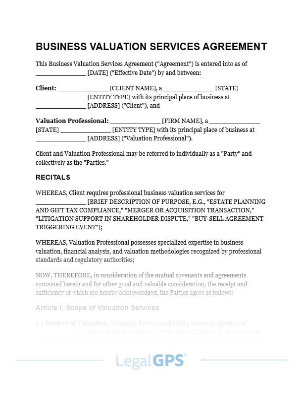 Business Valuation Services Agreement IMAGE