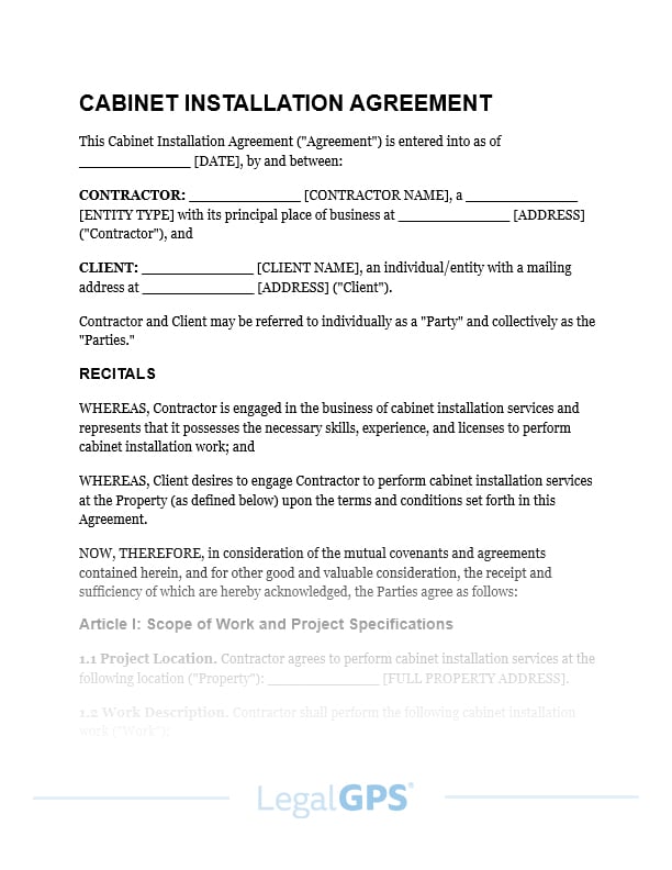 Cabinet Installation Agreement IMAGE