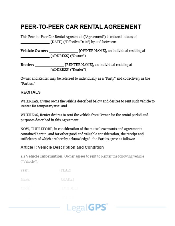 Car Rental Agreement (peer-to-peer) IMAGE