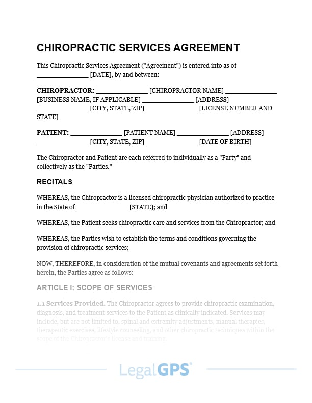 Chiropractic Services Agreement IMAGE