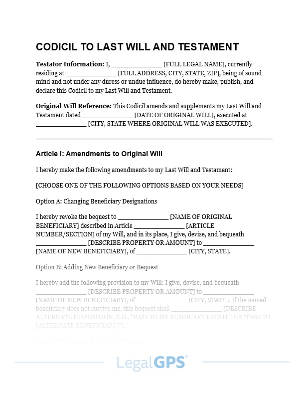 Codicil to Will IMAGE