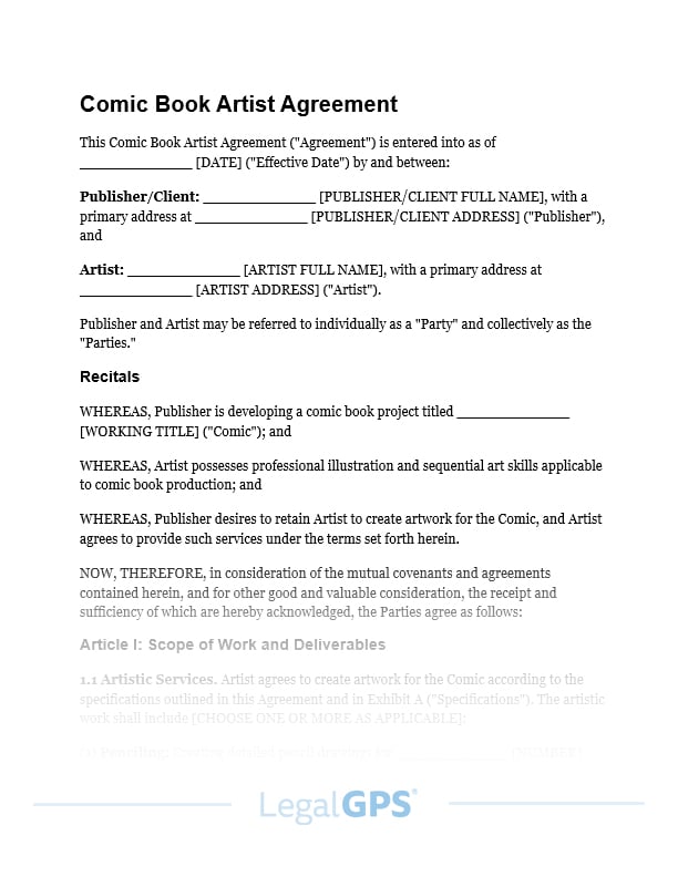 Comic Book Artist Agreement IMAGE