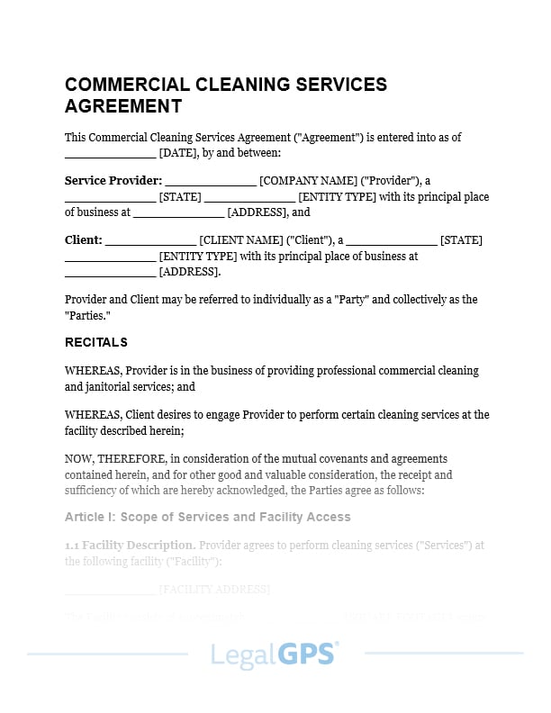 Commercial Cleaning Services Agreement IMAGE