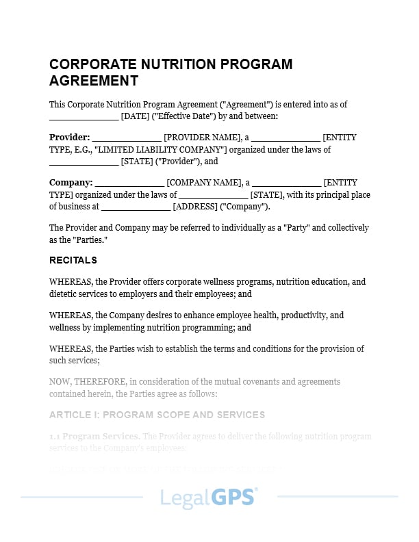 Corporate Nutrition Program Agreement IMAGE