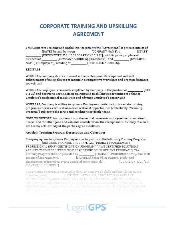 Corporate Training and Upskilling Agreement IMAGE