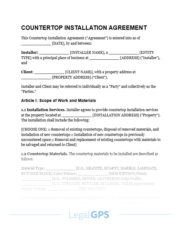 Countertop Installation Agreement IMAGE