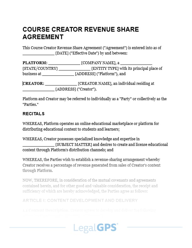 Course Creator Revenue Share Agreement IMAGE