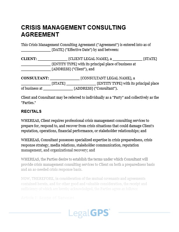 Crisis Management Consulting Agreement IMAGE