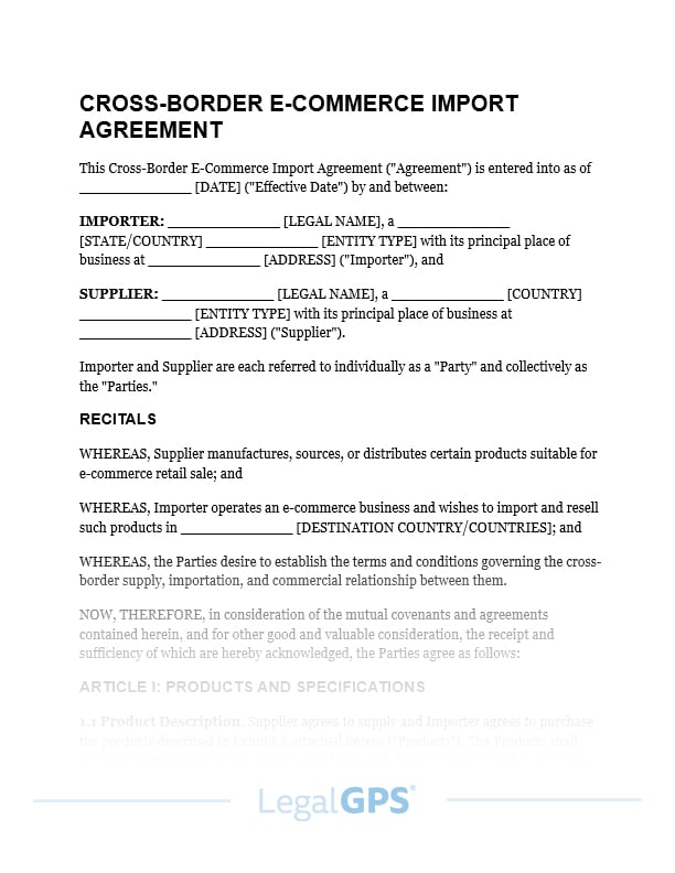 Cross-Border E-Commerce Import Agreement IMAGE