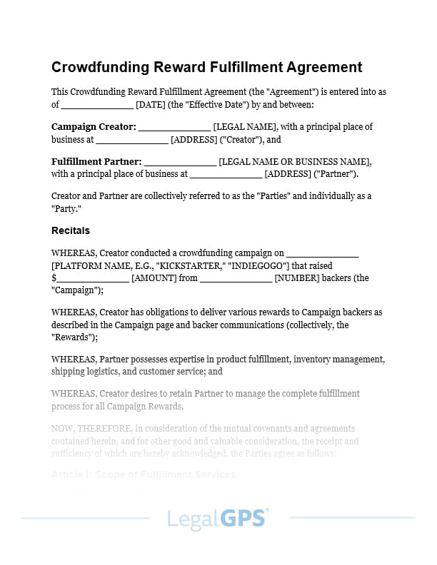 Crowdfunding Reward Fulfillment Agreement IMAGE