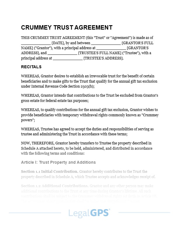 Crummey Trust Agreement IMAGE