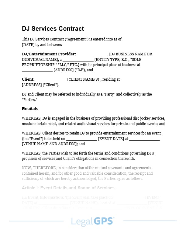 DJ Services Contract IMAGE