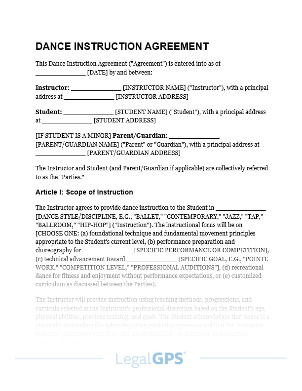 Dance Instruction Agreement IMAGE