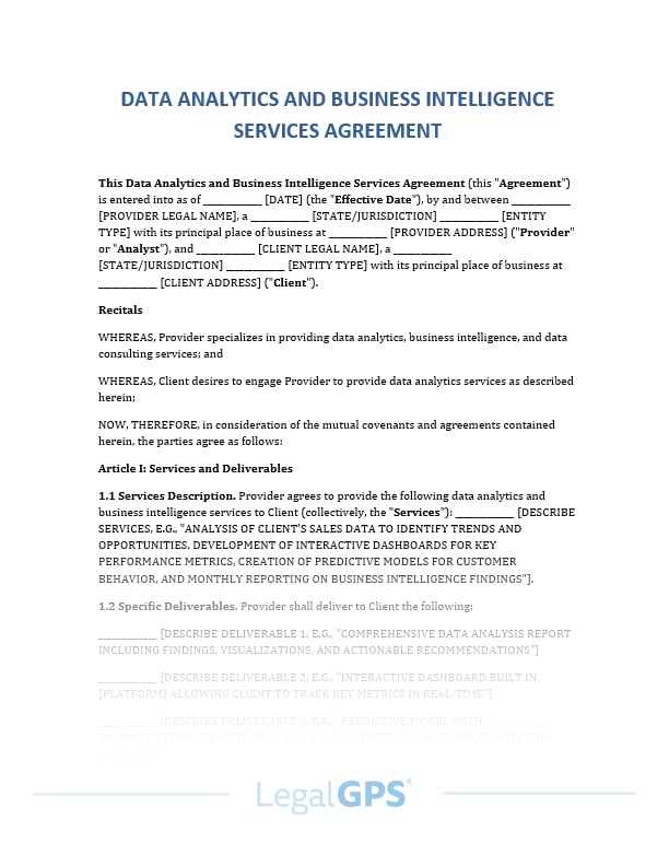 Data Analytics and Business Intelligence Services Agreement IMAGE