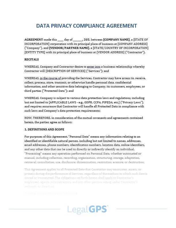 Data Privacy Compliance Agreement IMAGE