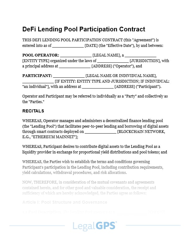 DeFi Lending Pool Participation Contract IMAGE