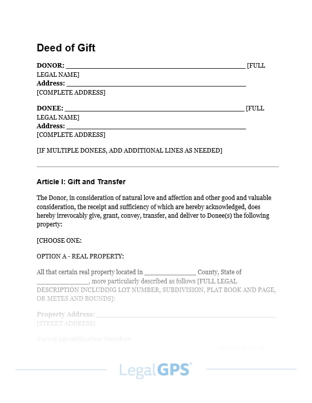 Object Deed Deed of Gift Template - $35 | Legal GPS