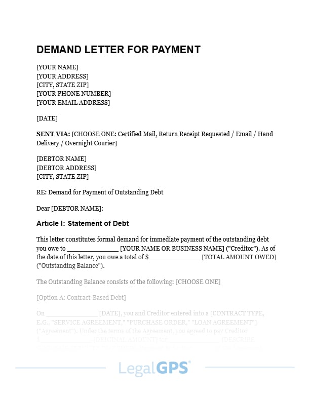 Demand Letter for Payment IMAGE