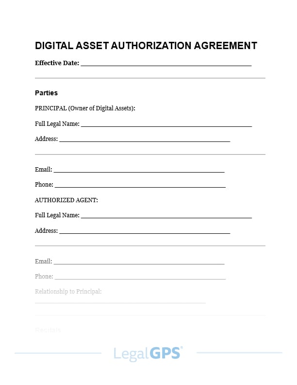 Digital Asset Authorization Agreement IMAGE