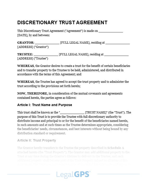 Discretionary Trust Agreement IMAGE
