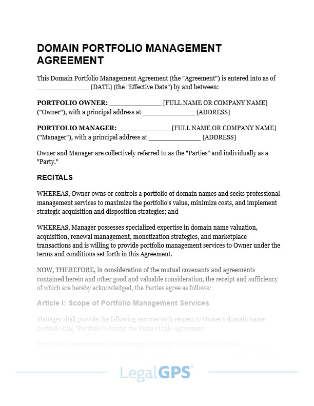 Domain Portfolio Management Agreement IMAGE