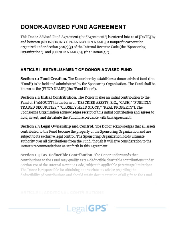 Donor-Advised Fund Agreement IMAGE