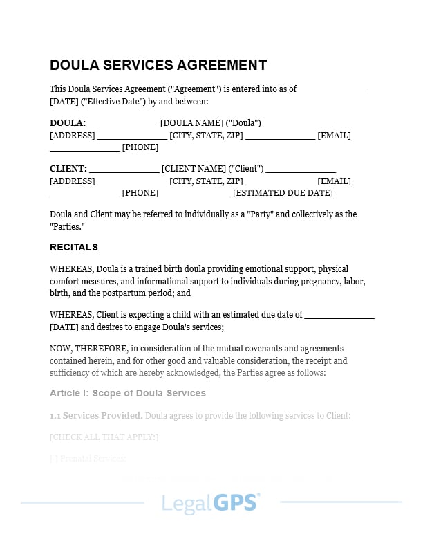 Doula Services Agreement IMAGE