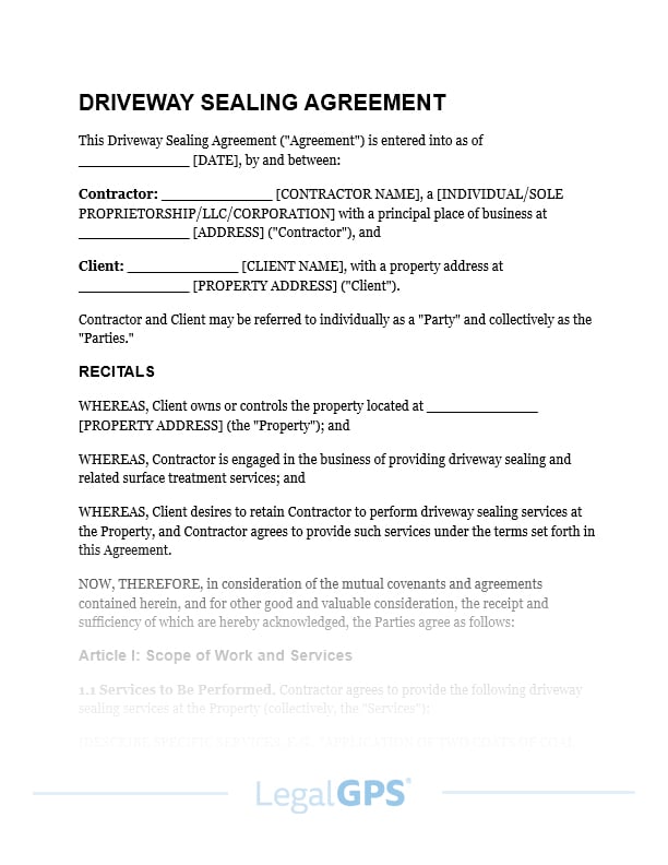 Driveway Sealing Agreement IMAGE