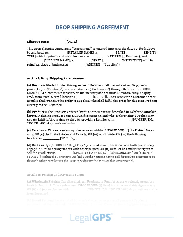 Drop Shipping Agreement IMAGE
