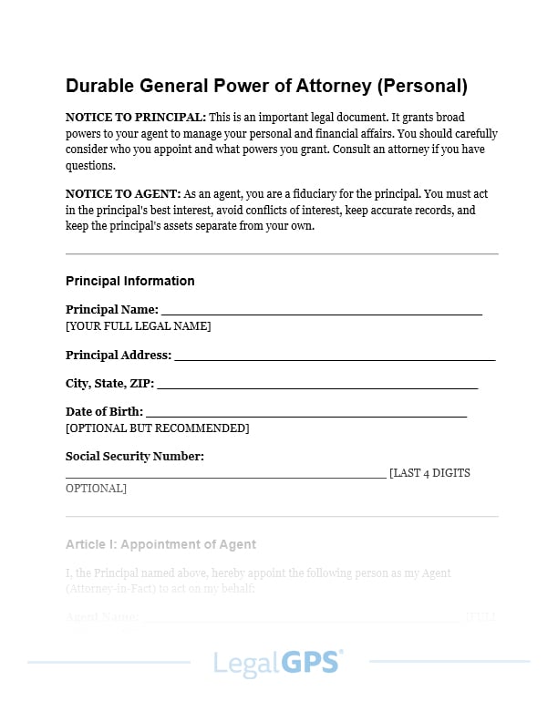 Durable General Power of Attorney (Personal) IMAGE