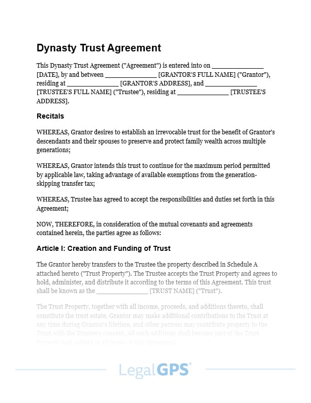 Dynasty Trust Agreement IMAGE