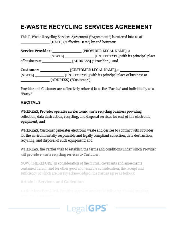 E-Waste Recycling Services Agreement IMAGE