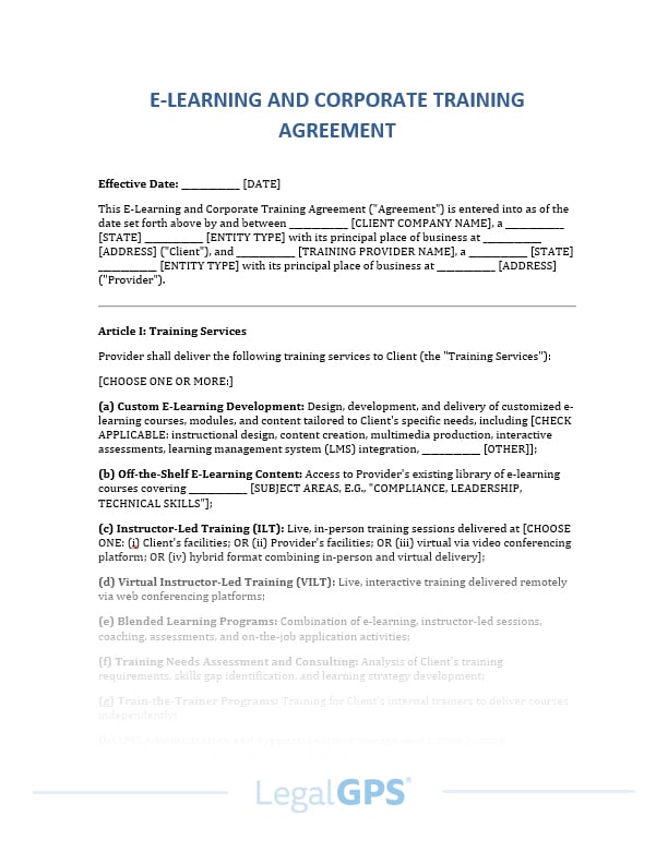 E-learning and Corporate Training Agreement IMAGE