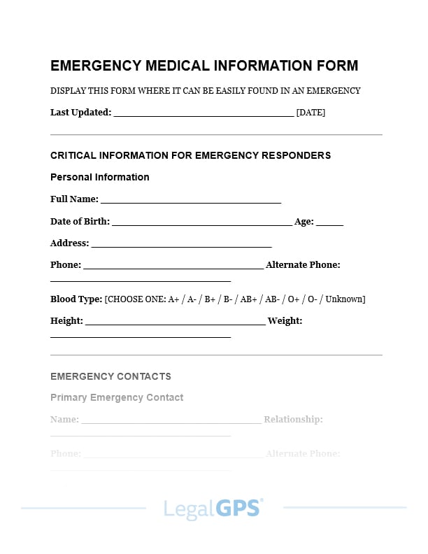 Emergency Medical Information Form IMAGE
