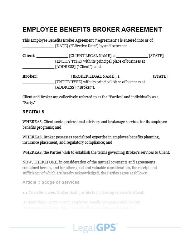 Employee Benefits Broker Agreement IMAGE