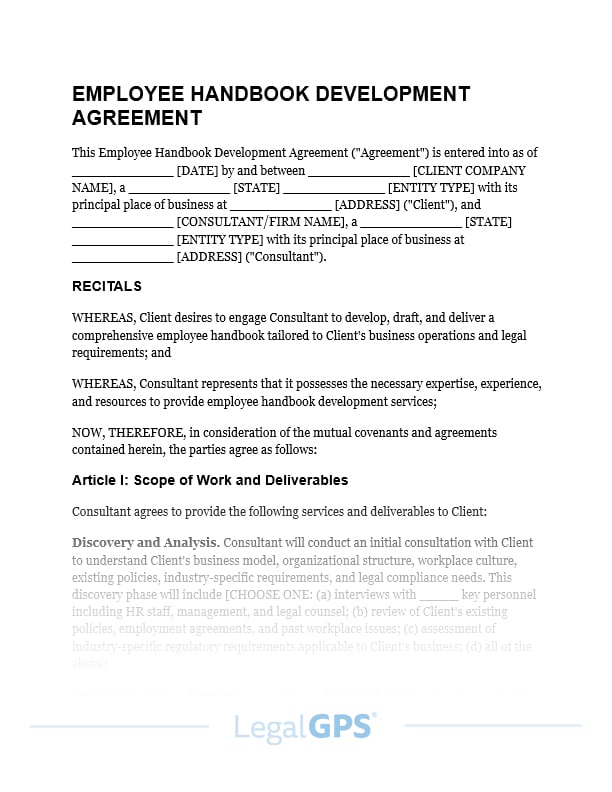 Employee Handbook Development Agreement IMAGE