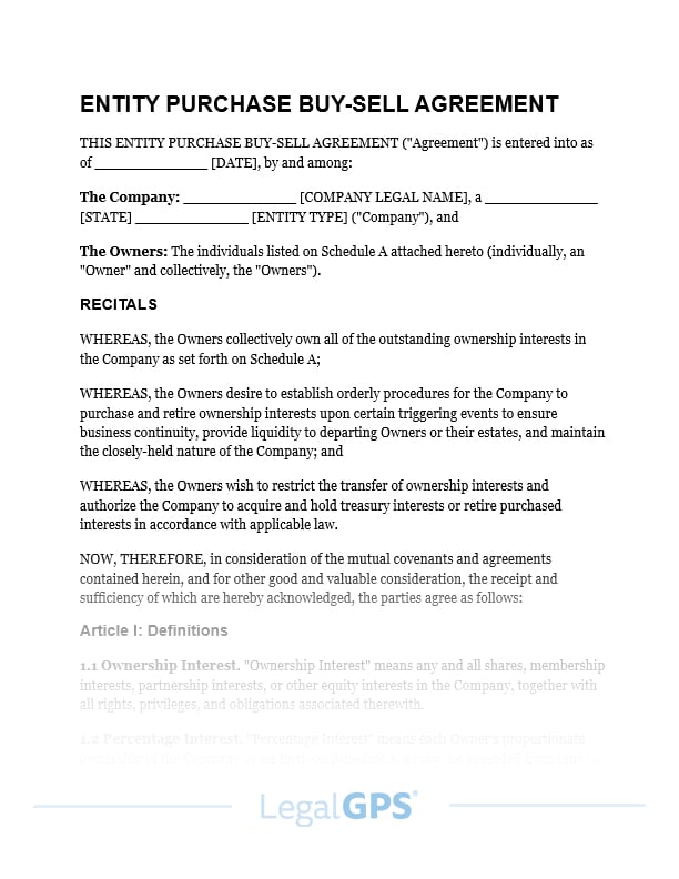 Entity Purchase Buy-Sell Agreement IMAGE